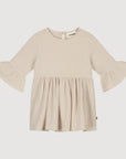 cream pink organic cotton muslin dress with flared sleeves