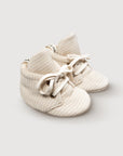 Wool Rib Baby Booties - Oat Stripe