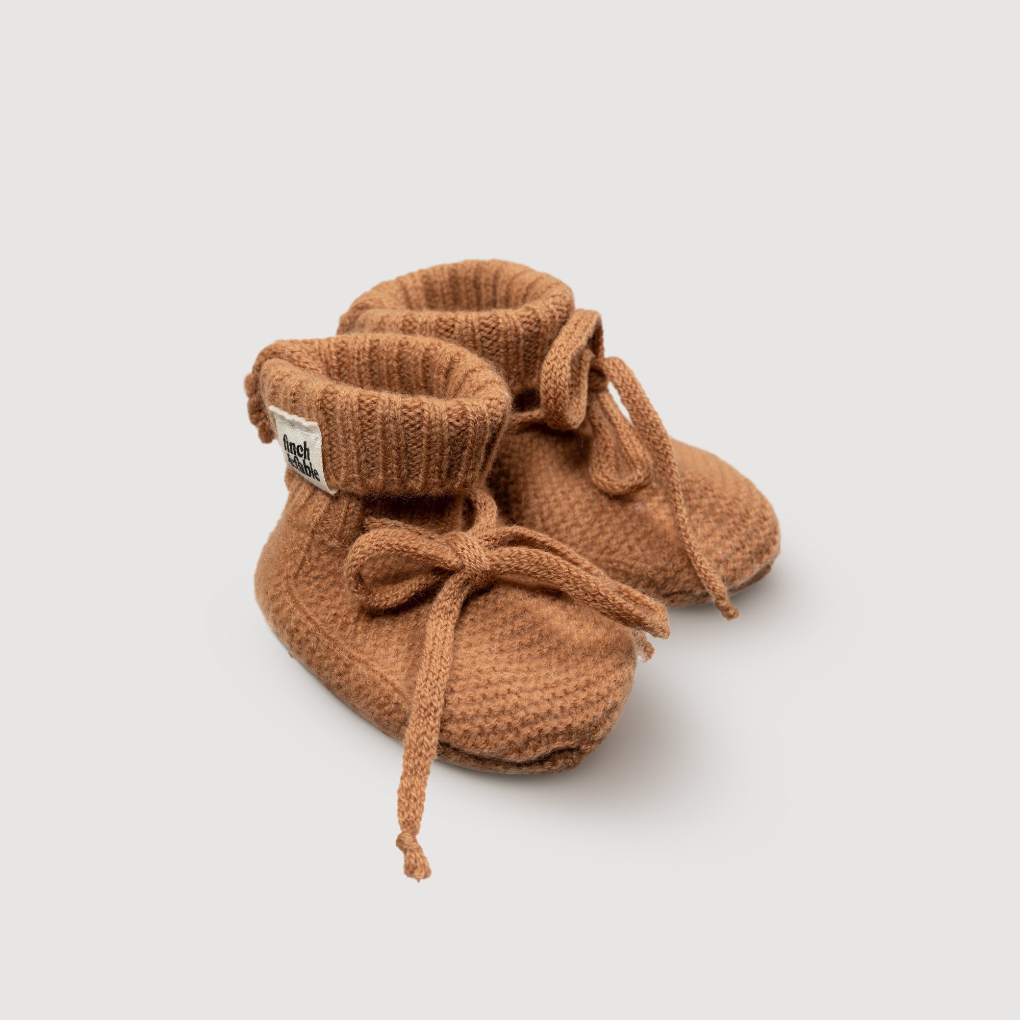 Wool Knitted Baby Booties Fawn - Main Image