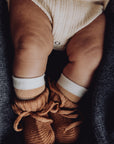Wool Knitted Baby Booties - Fawn