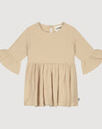 beige organic cotton muslin dress with flared sleeves