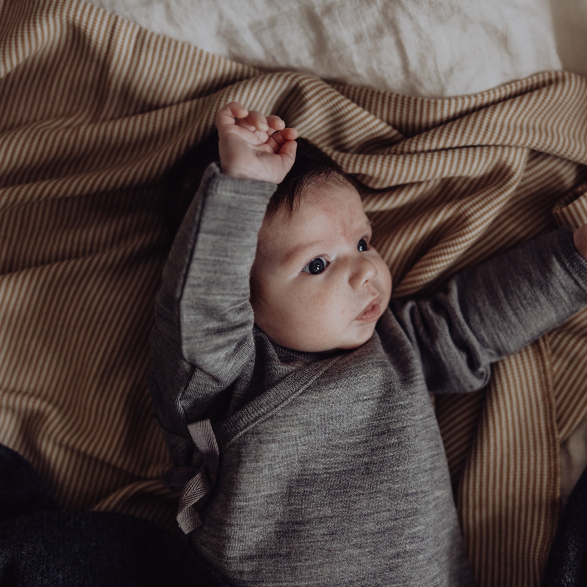 Wool Rib Swaddle Blanket - Fawn Stripe